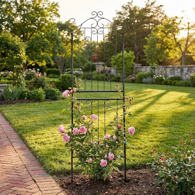 Alt view image 5 of 7 - 1 Pack 59" H x 22" W Garden Trellis for Climbing Plants Outdoor Plant Climbing Rose Trellis Iron Trellis Ivy Cucumbers Decorative Metal Black