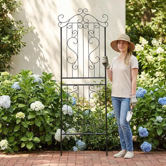 Main image of 1 Pack Trellis for Climbing Plants 82.7" H x 26.7" W Tall Garden Trellis Wrought Iron Heavy Scroll Metal Decoration Lawn Patio for Rose Clematis Ivy Weather Resistant