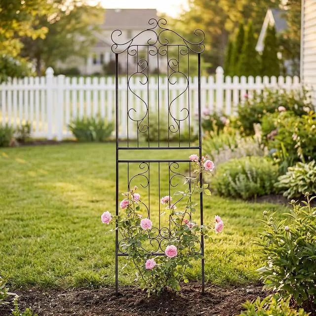 Alt view image 2 of 7 - 1 Pack Trellis for Climbing Plants 82.7" H x 26.7" W Tall Garden Trellis Wrought Iron Heavy Scroll Metal Decoration Lawn Patio for Rose Clematis Ivy Weather Resistant