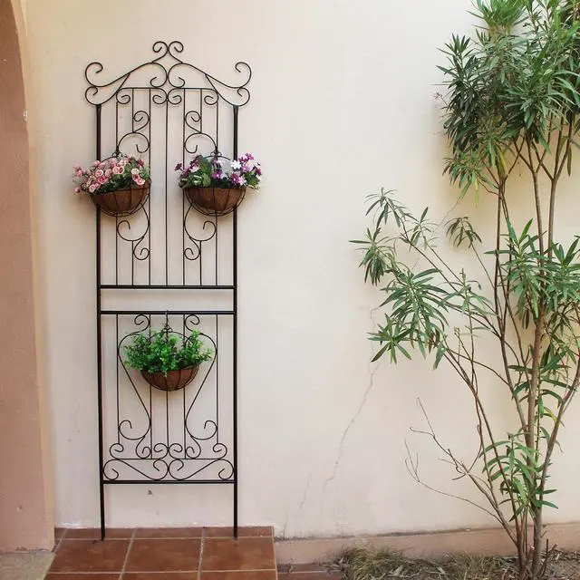 Alt view image 6 of 7 - 1 Pack Trellis for Climbing Plants 82.7" H x 26.7" W Tall Garden Trellis Wrought Iron Heavy Scroll Metal Decoration Lawn Patio for Rose Clematis Ivy Weather Resistant