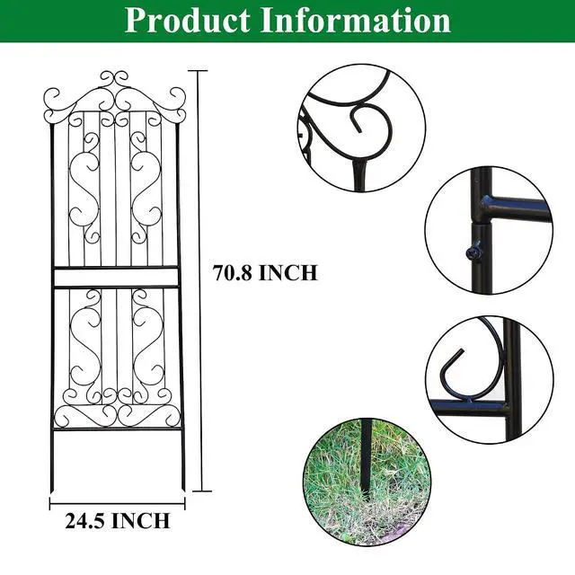 Alt view image 3 of 7 - 1 Pack 70.8" H x 24.5" W Garden Trellis for Climbing Plants Outdoor Metal Rustproof Roses Trellis Potted Vines Vegetables Flowers Wire Lattices for Ivy Cucumbers Clematis Black