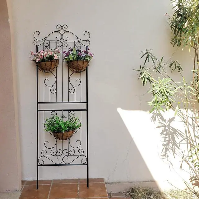 Alt view image 7 of 7 - 1 Pack 70.8" H x 24.5" W Garden Trellis for Climbing Plants Outdoor Metal Rustproof Roses Trellis Potted Vines Vegetables Flowers Wire Lattices for Ivy Cucumbers Clematis Black