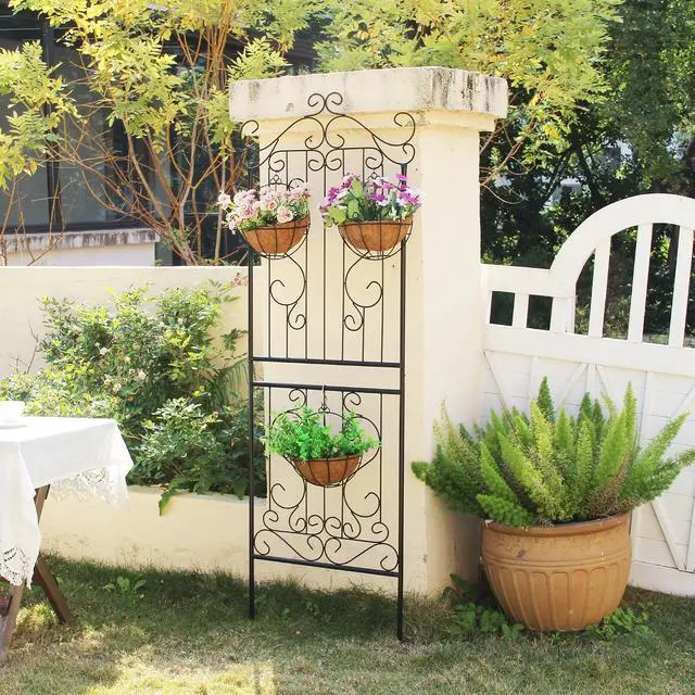 Alt view image 6 of 7 - 1 Pack 70.8" H x 24.5" W Garden Trellis for Climbing Plants Outdoor Metal Rustproof Roses Trellis Potted Vines Vegetables Flowers Wire Lattices for Ivy Cucumbers Clematis Black