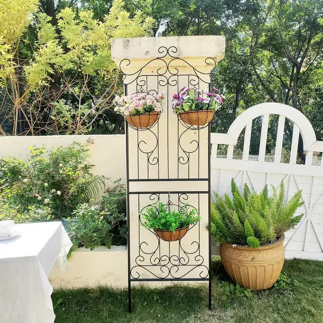 Alt view image 4 of 7 - 1 Pack 70.8" H x 24.5" W Garden Trellis for Climbing Plants Outdoor Metal Rustproof Roses Trellis Potted Vines Vegetables Flowers Wire Lattices for Ivy Cucumbers Clematis Black
