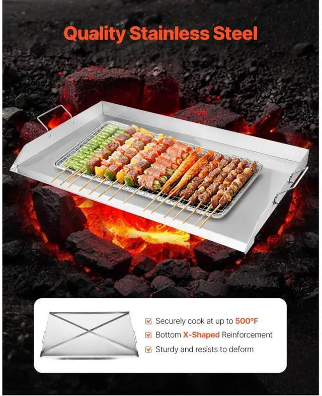 Alt view image 6 of 7 - Stainless Steel Griddle Top, BBQ Griddle Plate with X-Frame & Side Handles, Portable Flat Top Griddle, Universal BBQ Grill Pan Cookware for Outdoor Cooking Camping Backyard, 36x22inch