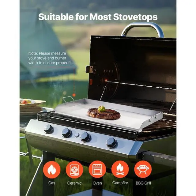 Alt view image 7 of 7 - Stainless Steel Griddle Top, BBQ Griddle Plate with X-Frame & Side Handles, Portable Flat Top Griddle, Universal BBQ Grill Pan Cookware for Outdoor Cooking Camping Backyard, 36x22inch