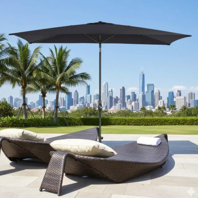 Main image of Spacious 6.5x10 ft Rectangular Patio Umbrella with Smooth Crank & Tilt Adjustment for Backyard and Garden Shading, Generous Shade Outdoor Umbrella with Single Top Vent for Commercial Use