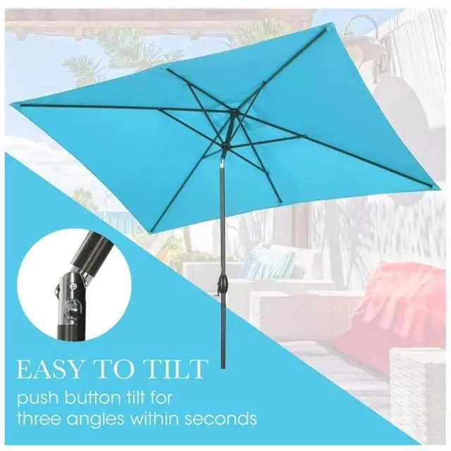 Alt view image 2 of 7 - Spacious 6.5x10 ft Rectangular Patio Umbrella with Smooth Crank & Tilt Adjustment for Backyard and Garden Shading, Generous Shade Outdoor Umbrella with Single Top Vent for Commercial Use