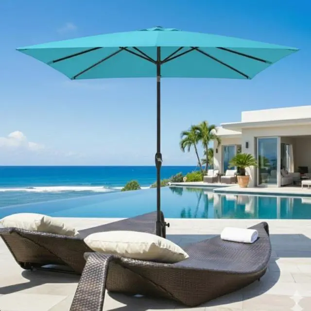 Alt view image 4 of 7 - Spacious 6.5x10 ft Rectangular Patio Umbrella with Smooth Crank & Tilt Adjustment for Backyard and Garden Shading, Generous Shade Outdoor Umbrella with Single Top Vent for Commercial Use