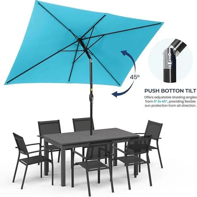 Alt view image 6 of 7 - Spacious 6.5x10 ft Rectangular Patio Umbrella with Smooth Crank & Tilt Adjustment for Backyard and Garden Shading, Generous Shade Outdoor Umbrella with Single Top Vent for Commercial Use