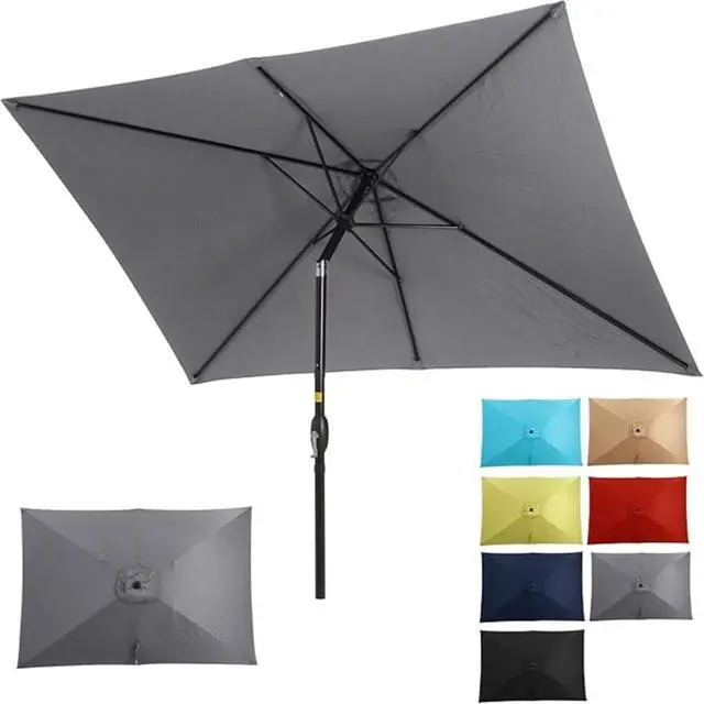 Alt view image 2 of 7 - Spacious 6.5x10 ft Rectangular Patio Umbrella with Smooth Crank & Tilt Adjustment for Backyard and Garden Shading, Generous Shade Outdoor Umbrella with Single Top Vent for Commercial Use