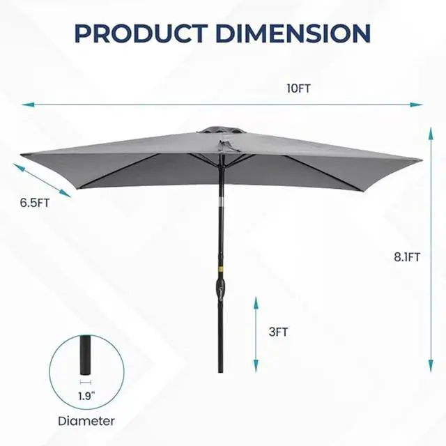 Alt view image 4 of 7 - Spacious 6.5x10 ft Rectangular Patio Umbrella with Smooth Crank & Tilt Adjustment for Backyard and Garden Shading, Generous Shade Outdoor Umbrella with Single Top Vent for Commercial Use