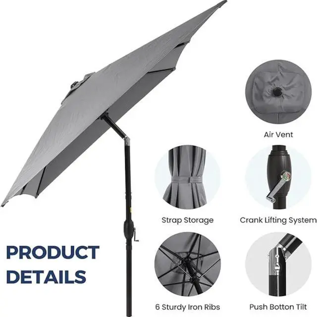 Alt view image 6 of 7 - Spacious 6.5x10 ft Rectangular Patio Umbrella with Smooth Crank & Tilt Adjustment for Backyard and Garden Shading, Generous Shade Outdoor Umbrella with Single Top Vent for Commercial Use