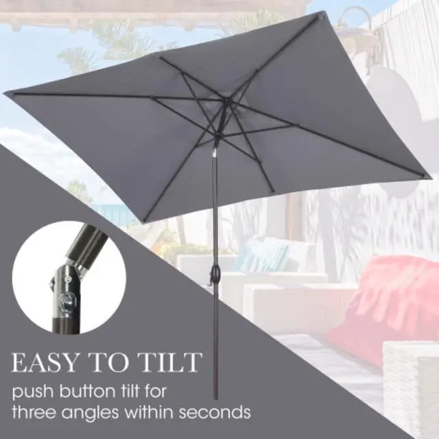 Alt view image 7 of 7 - Spacious 6.5x10 ft Rectangular Patio Umbrella with Smooth Crank & Tilt Adjustment for Backyard and Garden Shading, Generous Shade Outdoor Umbrella with Single Top Vent for Commercial Use