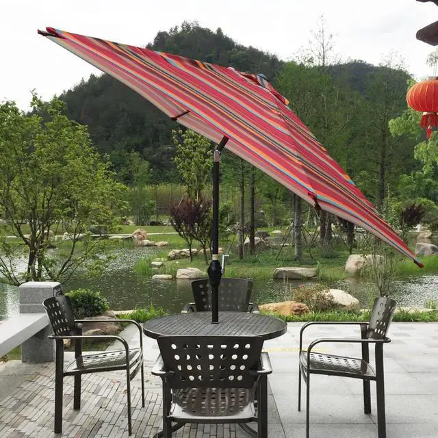 Main image of Durable Outdoor Umbrella with Push Button Tilt and Crank Lift for Patio and Garden, Sturdy Market Parasol with 6 Steel Ribs and Wind Vent for Backyard, Poolside and Beach
