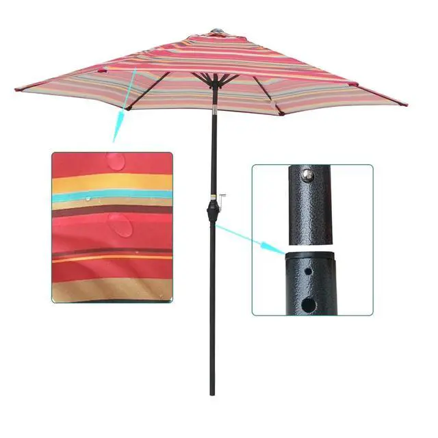 Alt view image 3 of 6 - Durable Outdoor Umbrella with Push Button Tilt and Crank Lift for Patio and Garden, Sturdy Market Parasol with 6 Steel Ribs and Wind Vent for Backyard, Poolside and Beach