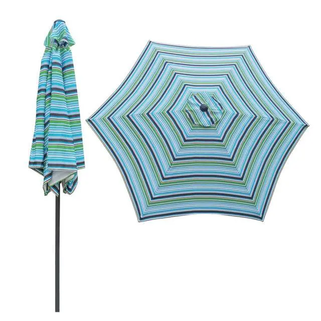 Alt view image 2 of 6 - Durable Outdoor Umbrella with Push Button Tilt and Crank Lift for Patio and Garden, Sturdy Market Parasol with 6 Steel Ribs and Wind Vent for Backyard, Poolside and Beach