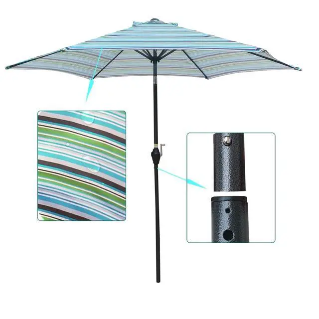 Alt view image 3 of 6 - Durable Outdoor Umbrella with Push Button Tilt and Crank Lift for Patio and Garden, Sturdy Market Parasol with 6 Steel Ribs and Wind Vent for Backyard, Poolside and Beach