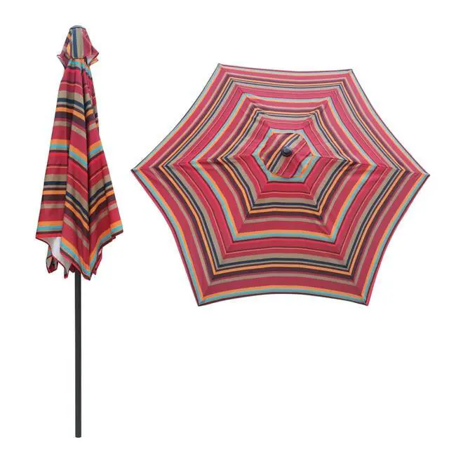 Alt view image 2 of 6 - Durable Outdoor Umbrella with Push Button Tilt and Crank Lift for Patio and Garden, Sturdy Market Parasol with 6 Steel Ribs and Wind Vent for Backyard, Poolside and Beach