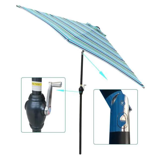 Alt view image 4 of 6 - Durable Outdoor Umbrella with Push Button Tilt and Crank Lift for Patio and Garden, Sturdy Market Parasol with 6 Steel Ribs and Wind Vent for Backyard, Poolside and Beach