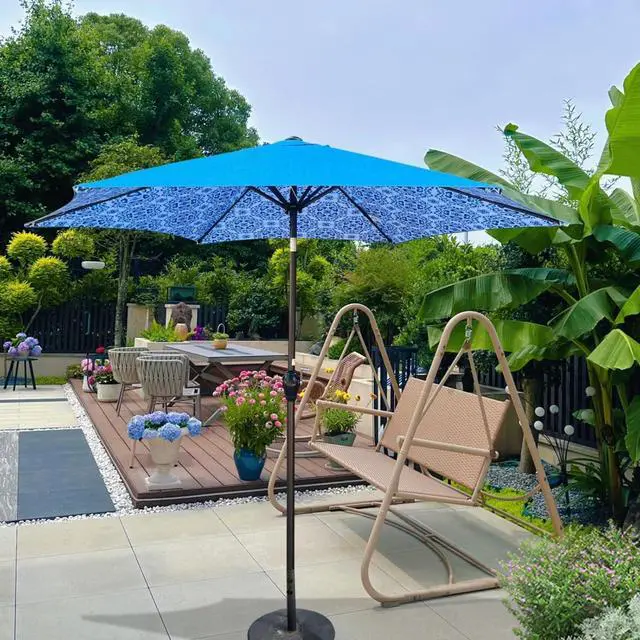 Main image of Durable Outdoor Umbrella with Push Button Tilt and Crank Lift for Patio and Garden, Sturdy Market Parasol with 6 Steel Ribs and Wind Vent for Backyard, Poolside and Beach