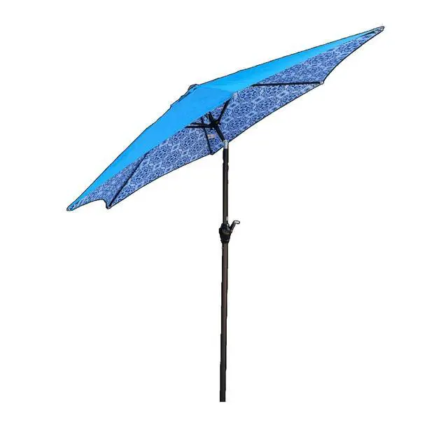 Alt view image 5 of 7 - Durable Outdoor Umbrella with Push Button Tilt and Crank Lift for Patio and Garden, Sturdy Market Parasol with 6 Steel Ribs and Wind Vent for Backyard, Poolside and Beach