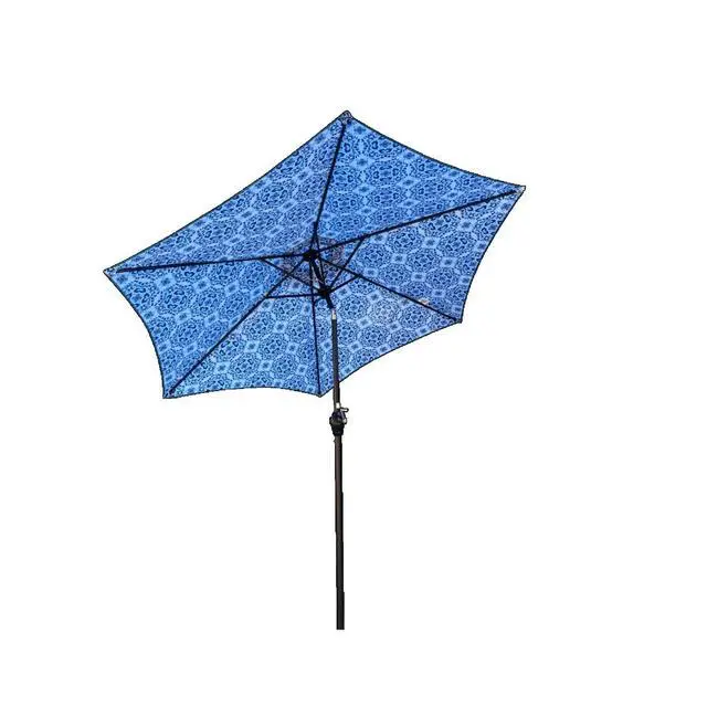 Alt view image 7 of 7 - Durable Outdoor Umbrella with Push Button Tilt and Crank Lift for Patio and Garden, Sturdy Market Parasol with 6 Steel Ribs and Wind Vent for Backyard, Poolside and Beach