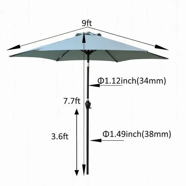 Alt view image 3 of 7 - Durable Outdoor Umbrella with Push Button Tilt and Crank Lift for Patio and Garden, Sturdy Market Parasol with 6 Steel Ribs and Wind Vent for Backyard, Poolside and Beach
