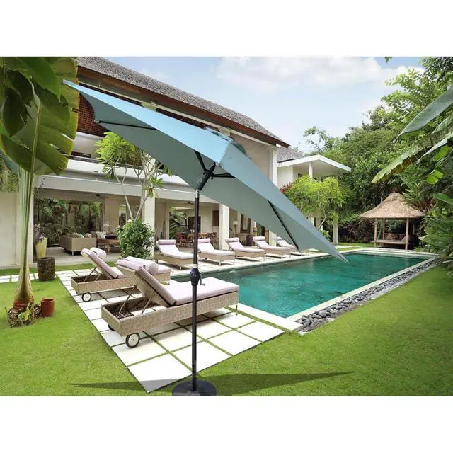 Alt view image 2 of 7 - Durable Outdoor Umbrella with Push Button Tilt and Crank Lift for Patio and Garden, Sturdy Market Parasol with 6 Steel Ribs and Wind Vent for Backyard, Poolside and Beach