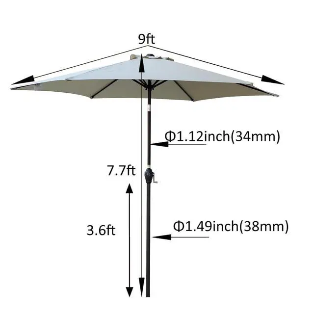 Alt view image 3 of 7 - Durable Outdoor Umbrella with Push Button Tilt and Crank Lift for Patio and Garden, Sturdy Market Parasol with 6 Steel Ribs and Wind Vent for Backyard, Poolside and Beach