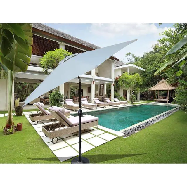 Alt view image 2 of 7 - Durable Outdoor Umbrella with Push Button Tilt and Crank Lift for Patio and Garden, Sturdy Market Parasol with 6 Steel Ribs and Wind Vent for Backyard, Poolside and Beach