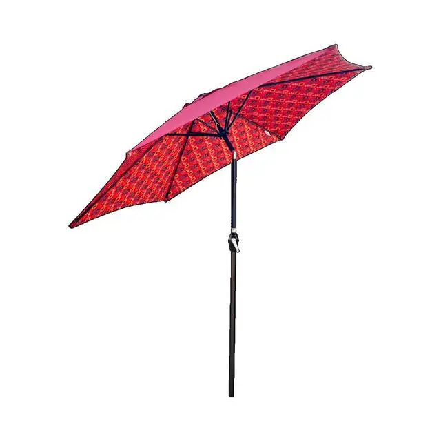 Alt view image 3 of 7 - Durable Outdoor Umbrella with Push Button Tilt and Crank Lift for Patio and Garden, Sturdy Market Parasol with 6 Steel Ribs and Wind Vent for Backyard, Poolside and Beach