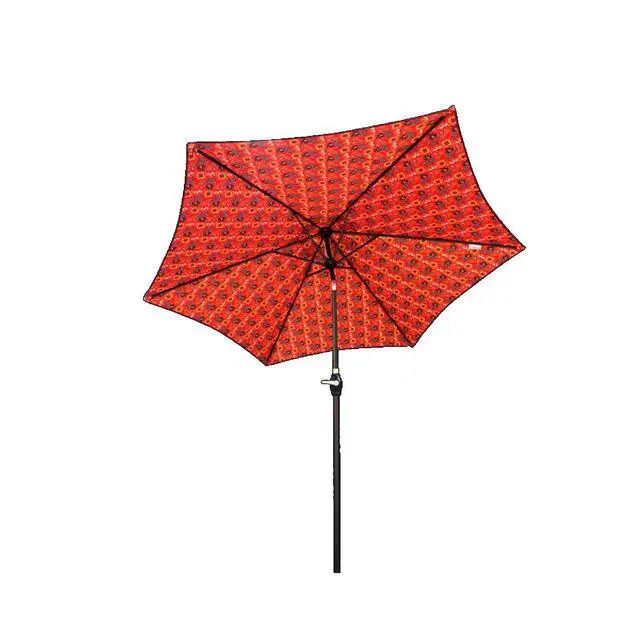Alt view image 6 of 7 - Durable Outdoor Umbrella with Push Button Tilt and Crank Lift for Patio and Garden, Sturdy Market Parasol with 6 Steel Ribs and Wind Vent for Backyard, Poolside and Beach