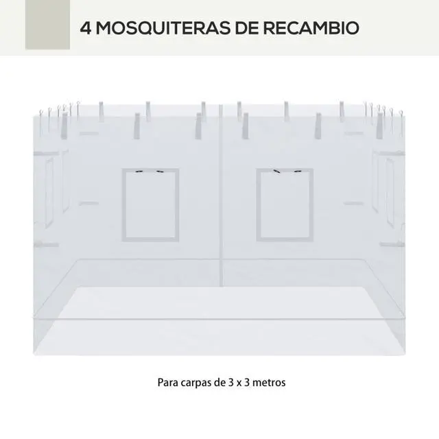 Alt view image 4 of 5 - Set of 4 Mesh Screen Sidewalls with Zippered Door for 10'x10' Pop Up Canopy, Universal Replacement Netting with 6 Service Windows for Patio Tent, Outdoor Privacy Panels with Roll-Up Ties for Gazebo