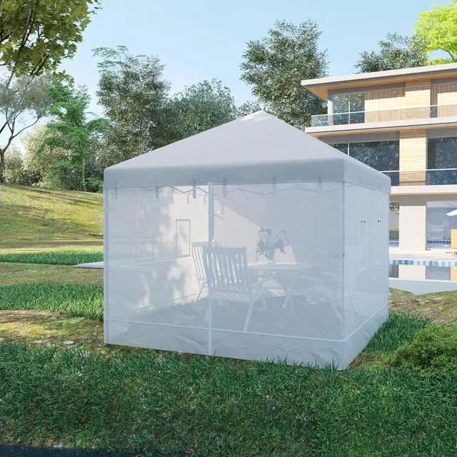 Alt view image 2 of 5 - Set of 4 Mesh Screen Sidewalls with Zippered Door for 10'x10' Pop Up Canopy, Universal Replacement Netting with 6 Service Windows for Patio Tent, Outdoor Privacy Panels with Roll-Up Ties for Gazebo