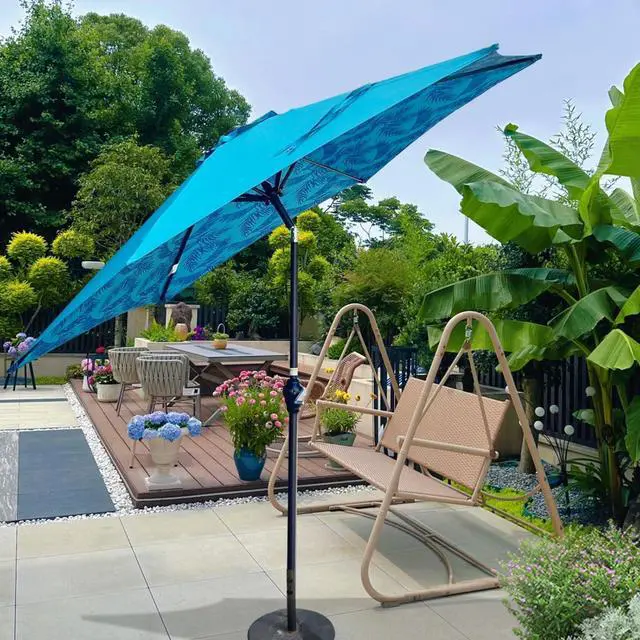 Alt view image 2 of 7 - Durable Outdoor Umbrella with Push Button Tilt and Crank Lift for Patio and Garden, Sturdy Market Parasol with 6 Steel Ribs and Wind Vent for Backyard, Poolside and Beach