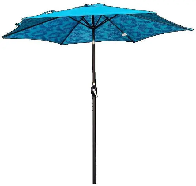 Alt view image 3 of 7 - Durable Outdoor Umbrella with Push Button Tilt and Crank Lift for Patio and Garden, Sturdy Market Parasol with 6 Steel Ribs and Wind Vent for Backyard, Poolside and Beach