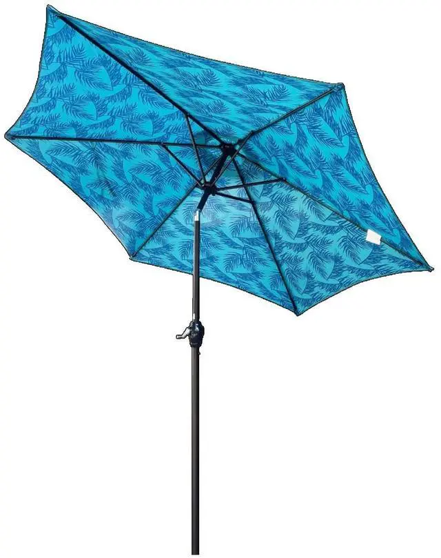 Alt view image 6 of 7 - Durable Outdoor Umbrella with Push Button Tilt and Crank Lift for Patio and Garden, Sturdy Market Parasol with 6 Steel Ribs and Wind Vent for Backyard, Poolside and Beach