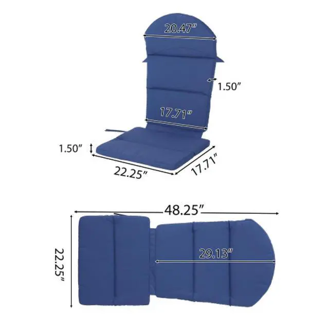 Alt view image 2 of 7 - Vibrant Chaise Lounge Cushion with Secure Tie Straps for Adirondack Chairs, Non-Slip Seat Mat with Spill-Shedding Surface for Patio, Deck, Backyard and Outdoor Lounging (Dark Blue*4)