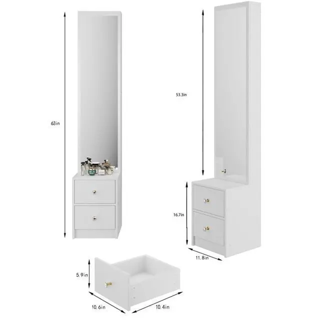 Alt view image 2 of 7 - Simple Stylish Dressing Mirror Cabinet, Cosmetic Organizer Cabinet, Jewelry Cabinet, Extra Large Full Body Mirror, Multi Layer High Capacity Storage, White