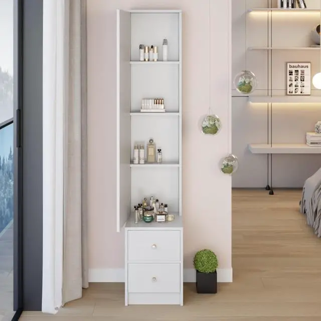Alt view image 3 of 7 - Simple Stylish Dressing Mirror Cabinet, Cosmetic Organizer Cabinet, Jewelry Cabinet, Extra Large Full Body Mirror, Multi Layer High Capacity Storage, White