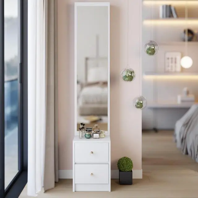 Main image of Simple Stylish Dressing Mirror Cabinet, Cosmetic Organizer Cabinet, Jewelry Cabinet, Extra Large Full Body Mirror, Multi Layer High Capacity Storage, White