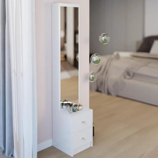 Alt view image 4 of 7 - Simple Stylish Dressing Mirror Cabinet, Cosmetic Organizer Cabinet, Jewelry Cabinet, Extra Large Full Body Mirror, Multi Layer High Capacity Storage, White
