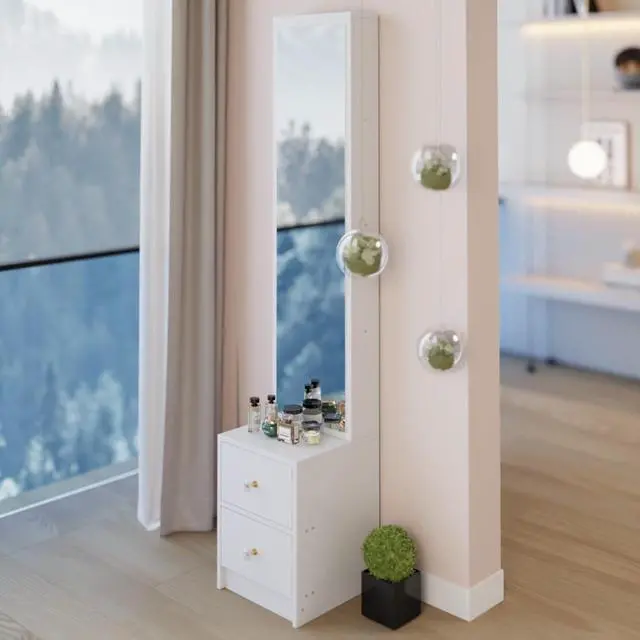 Alt view image 7 of 7 - Simple Stylish Dressing Mirror Cabinet, Cosmetic Organizer Cabinet, Jewelry Cabinet, Extra Large Full Body Mirror, Multi Layer High Capacity Storage, White