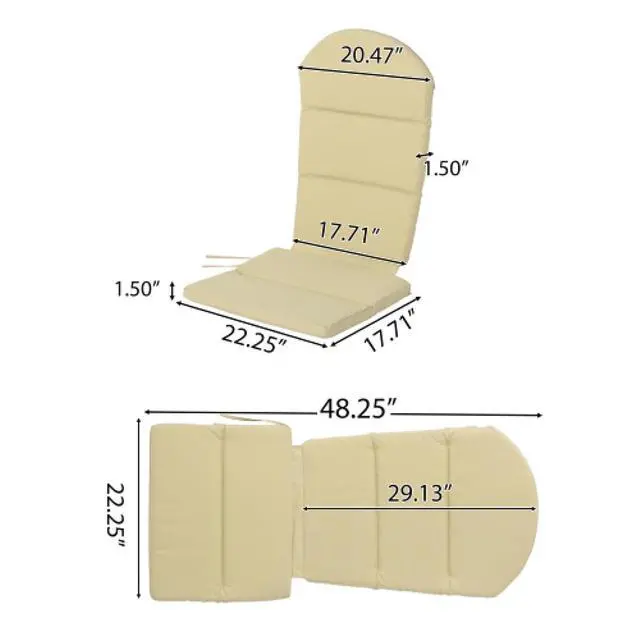 Alt view image 3 of 5 - Vibrant Chaise Lounge Cushion with Secure Tie Straps for Adirondack Chairs, Non-Slip Seat Mat with Spill-Shedding Surface for Patio, Deck, Backyard and Outdoor Lounging (Khaki*4)