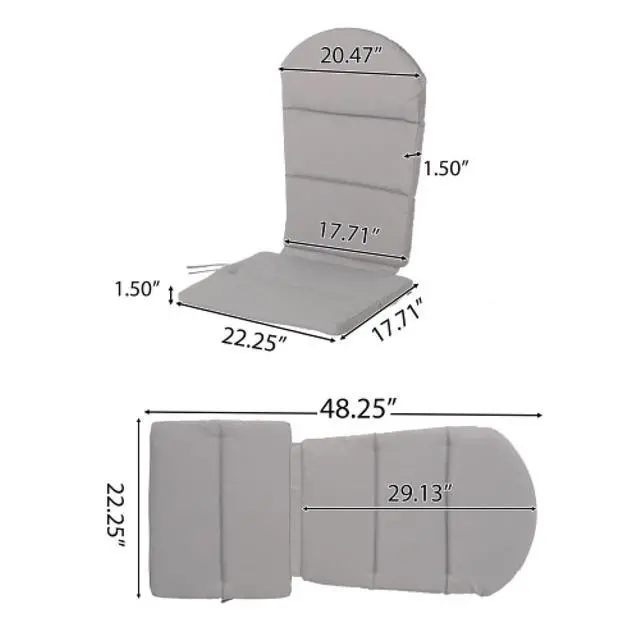 Alt view image 3 of 7 - Vibrant Chaise Lounge Cushion with Secure Tie Straps for Adirondack Chairs, Non-Slip Seat Mat with Spill-Shedding Surface for Patio, Deck, Backyard and Outdoor Lounging (Grey*4)