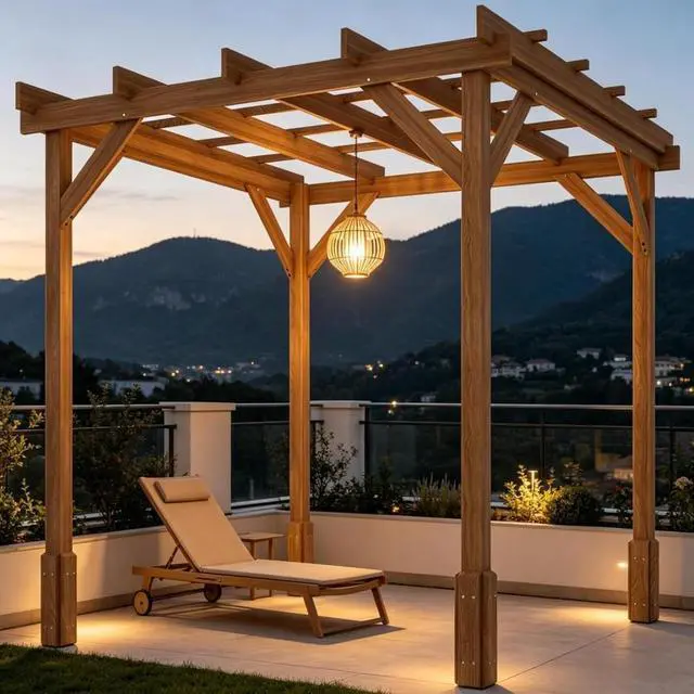 Alt view image 3 of 7 - Wooden Pergola Outdoor Gazebo, Outdoor Garden Arbor with Open Lattice Roof, Grape Trellis Patio Shade for Climbing Plants Backyard Deck Lawn Relaxation (Brown6.6' x 6.6')