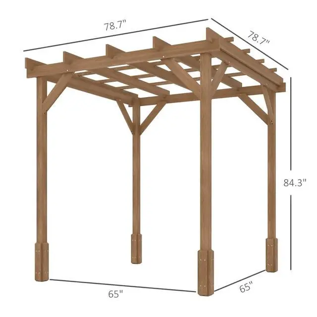 Alt view image 6 of 7 - Wooden Pergola Outdoor Gazebo, Outdoor Garden Arbor with Open Lattice Roof, Grape Trellis Patio Shade for Climbing Plants Backyard Deck Lawn Relaxation (Brown6.6' x 6.6')