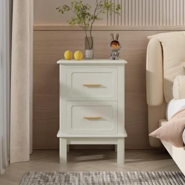 Main image of Modern Vanity Desk Makeup Dressing Table w/3 Drawers &Spacious Tabletop for Girls, Solid Wood Writing Desk Workstation w/Ample Leg Room for Bedroom,No Mirror Included,Cream White (Matching Nightstand)