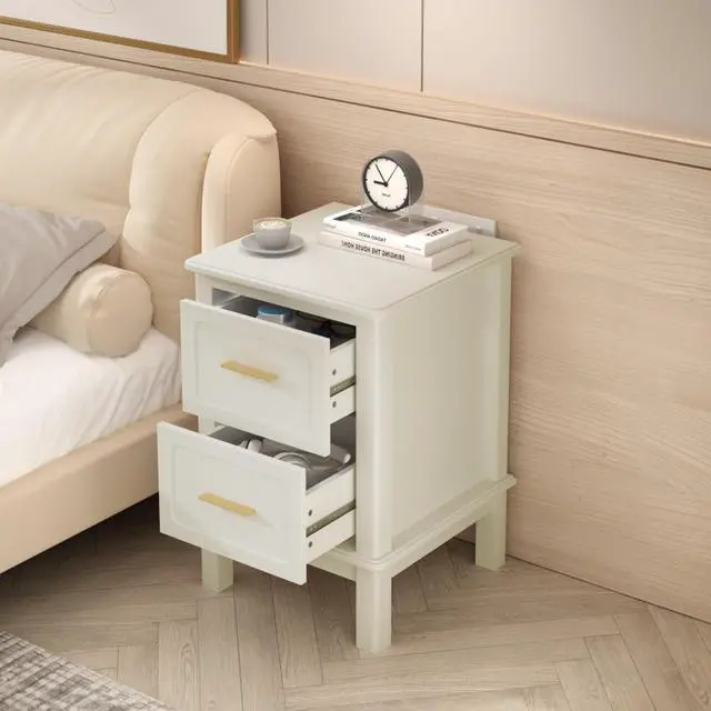 Alt view image 3 of 7 - Modern Vanity Desk Makeup Dressing Table w/3 Drawers &Spacious Tabletop for Girls, Solid Wood Writing Desk Workstation w/Ample Leg Room for Bedroom,No Mirror Included,Cream White (Matching Nightstand)
